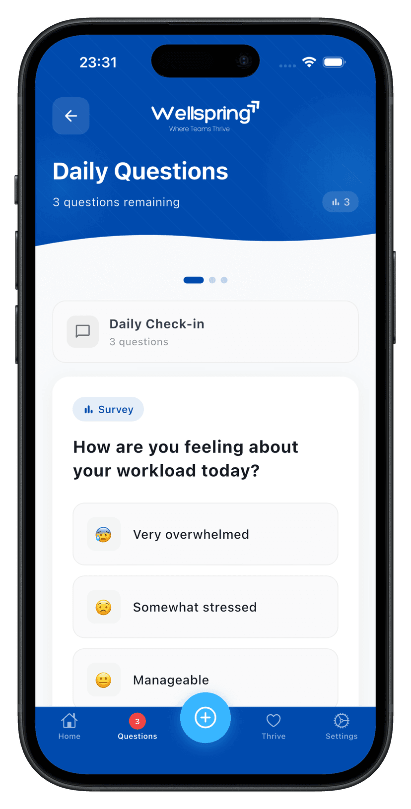 WellSpring daily questions and mood tracking